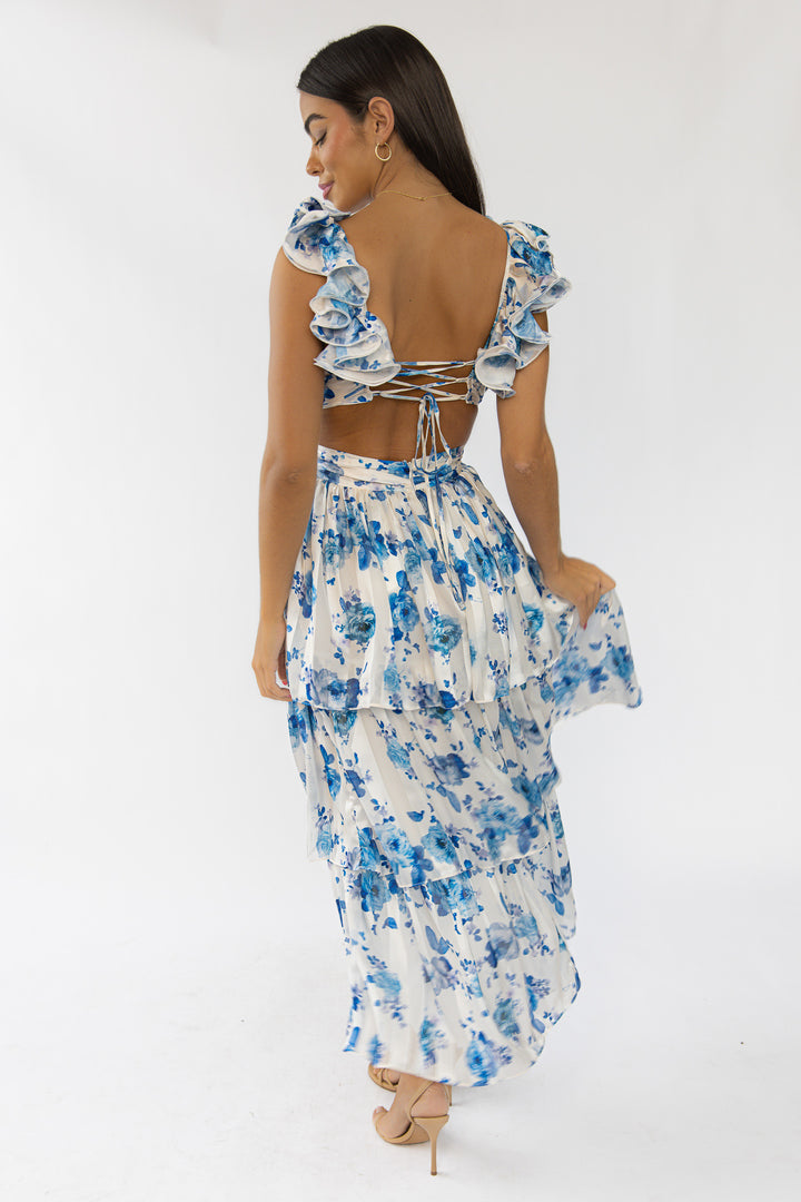 Carmen Blue Floral Maxi Dress