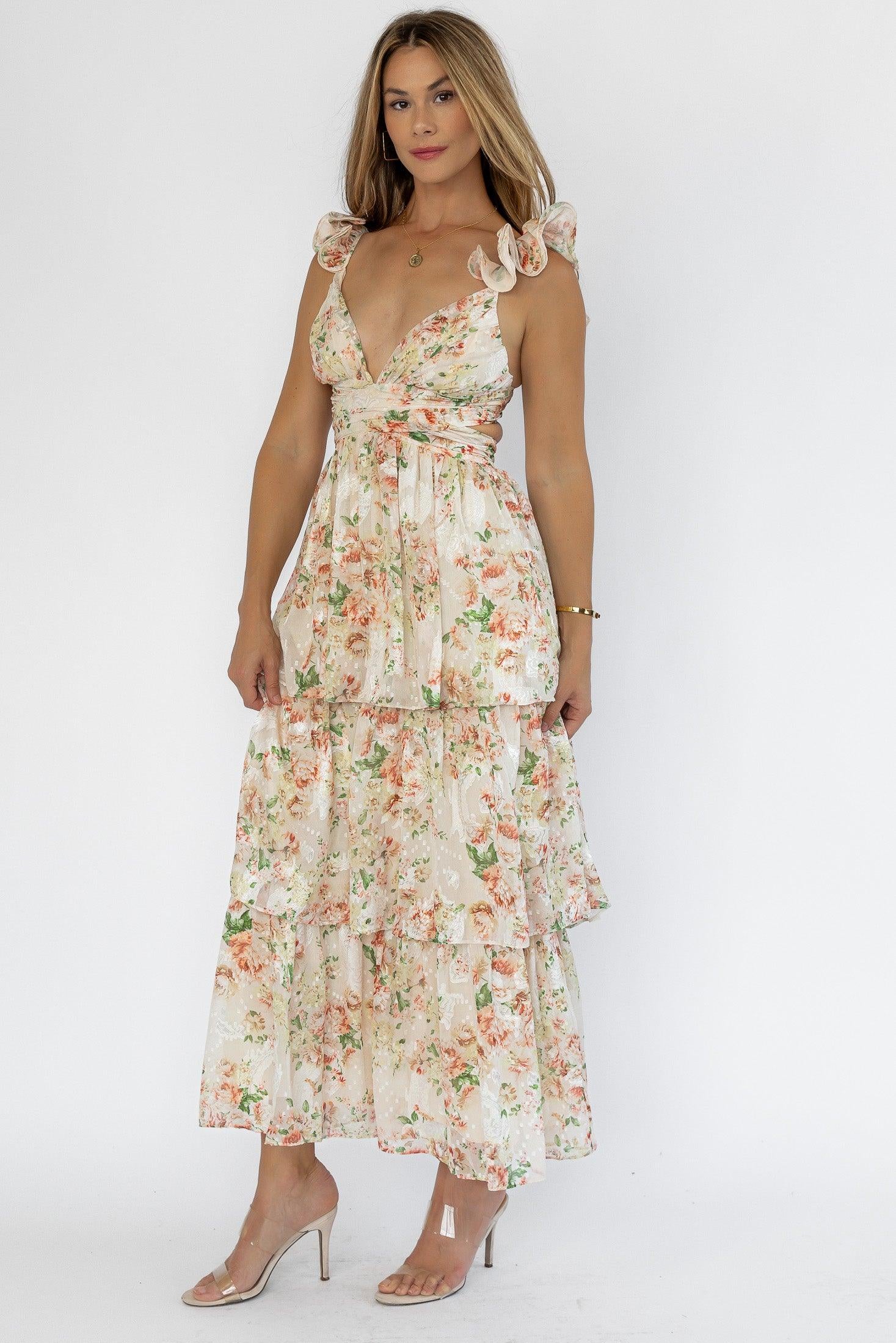 Carmen Cream Floral Maxi Dress