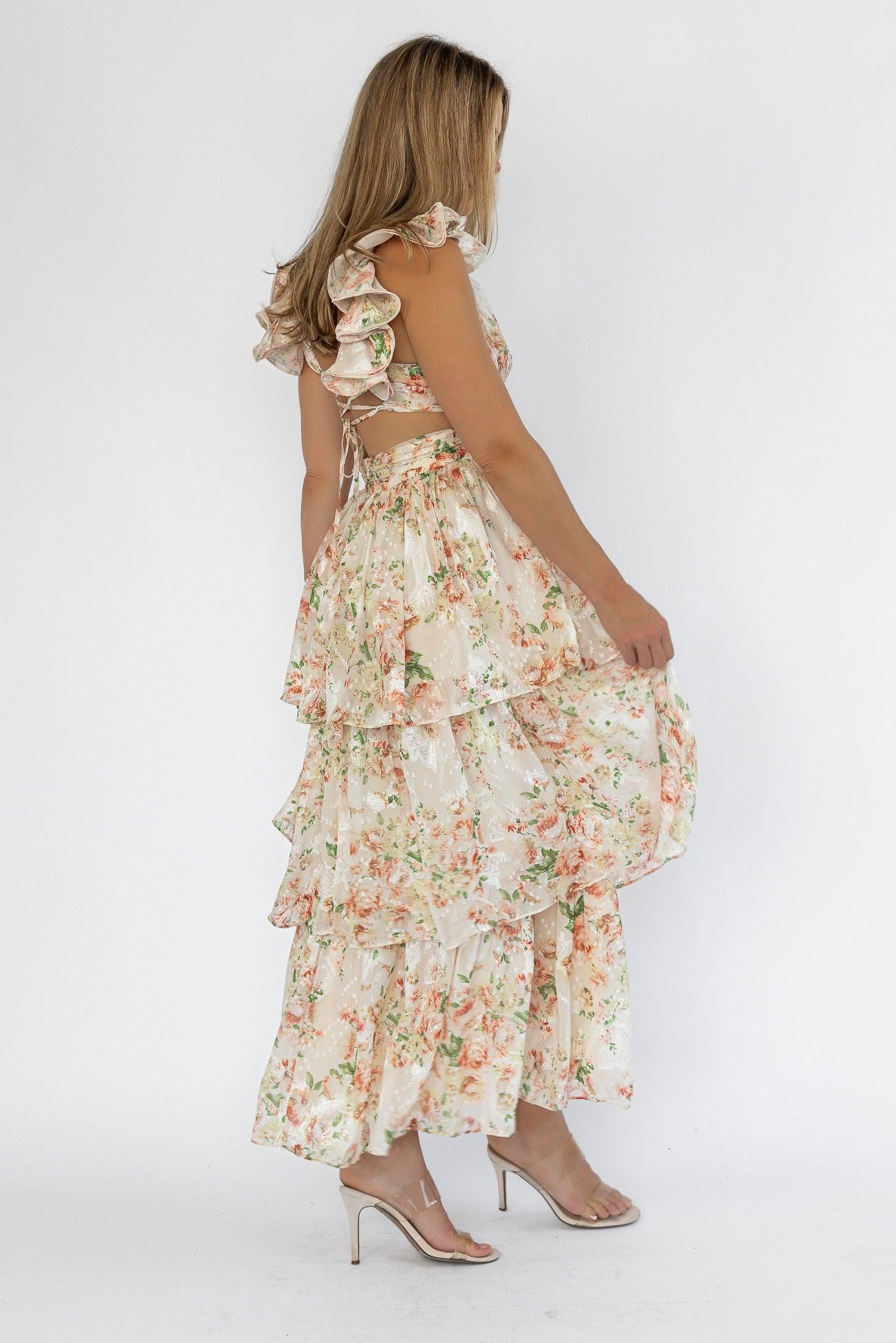 Carmen Cream Floral Maxi Dress