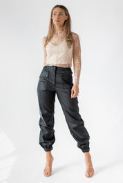 Dane Black Coated Cargo Pants