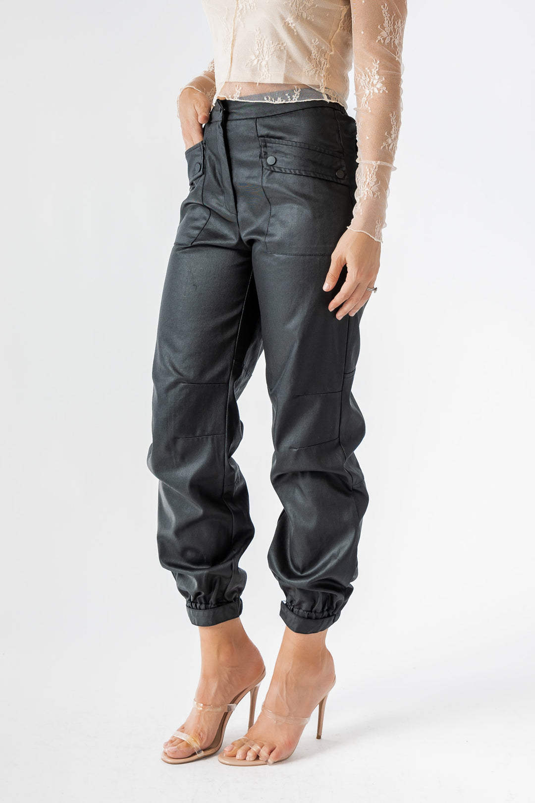 Dane Black Coated Cargo Pants