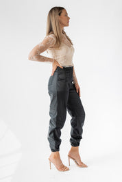 Dane Black Coated Cargo Pants