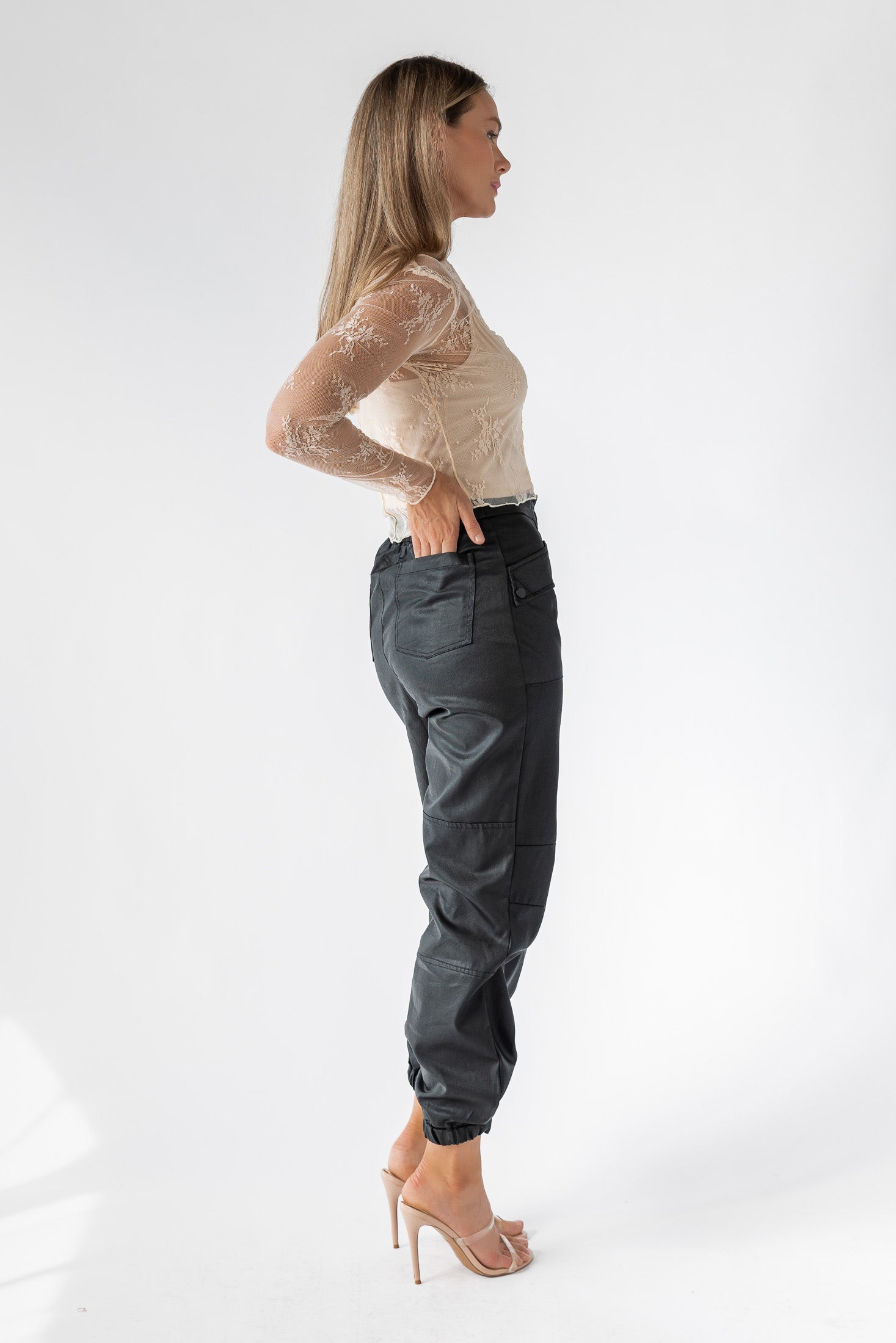 Dane Black Coated Cargo Pants