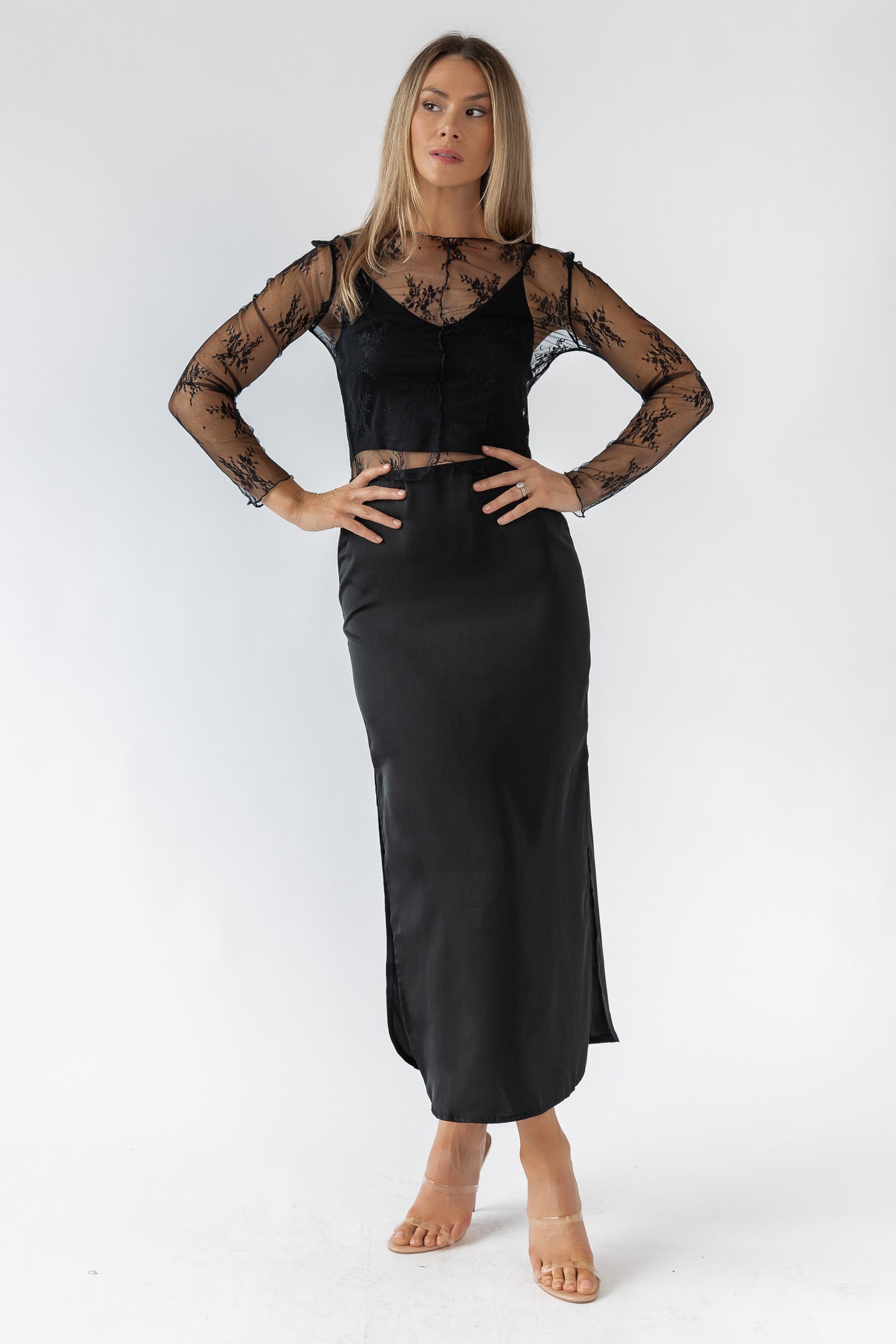 Dayton Black Satin Maxi Skirt