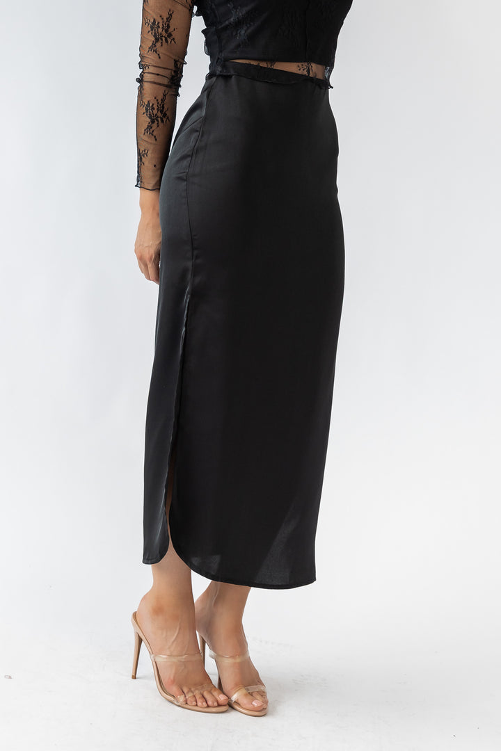 Dayton Black Satin Maxi Skirt - Final Sale