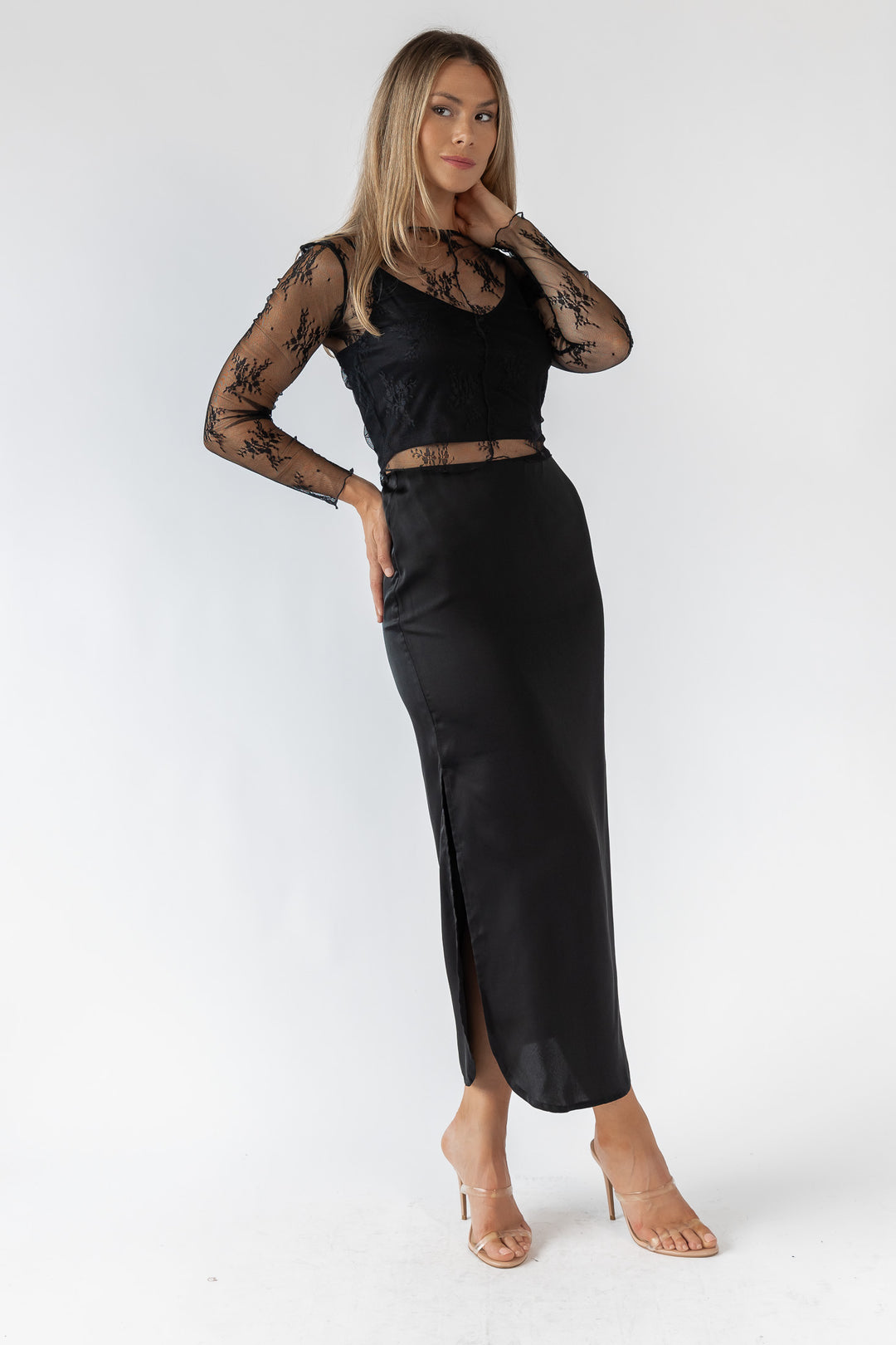 Dayton Black Satin Maxi Skirt - Final Sale