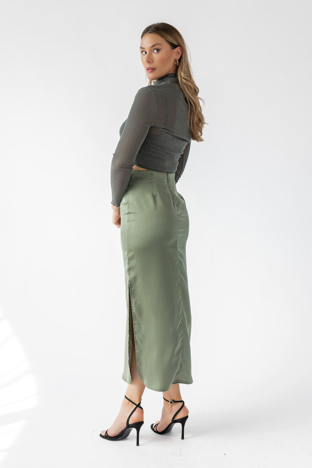 Dayton Olive Satin Maxi Skirt - Final Sale