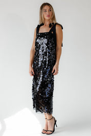 Della Black Sequin Embellish Midi Dress