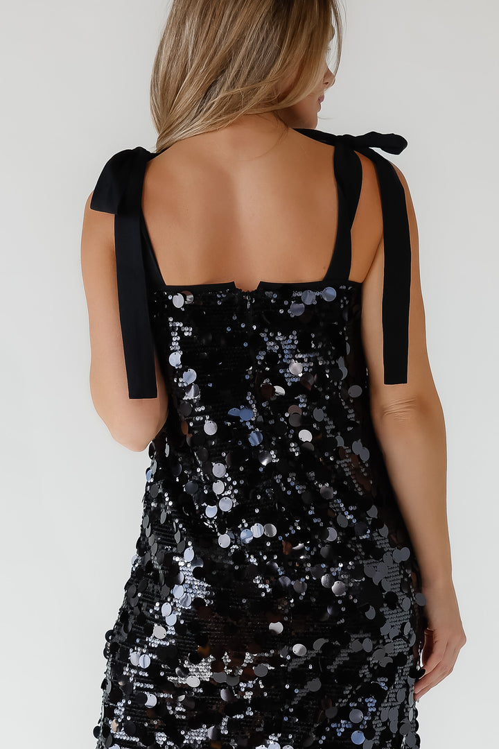 Della Black Sequin Embellish Midi Dress