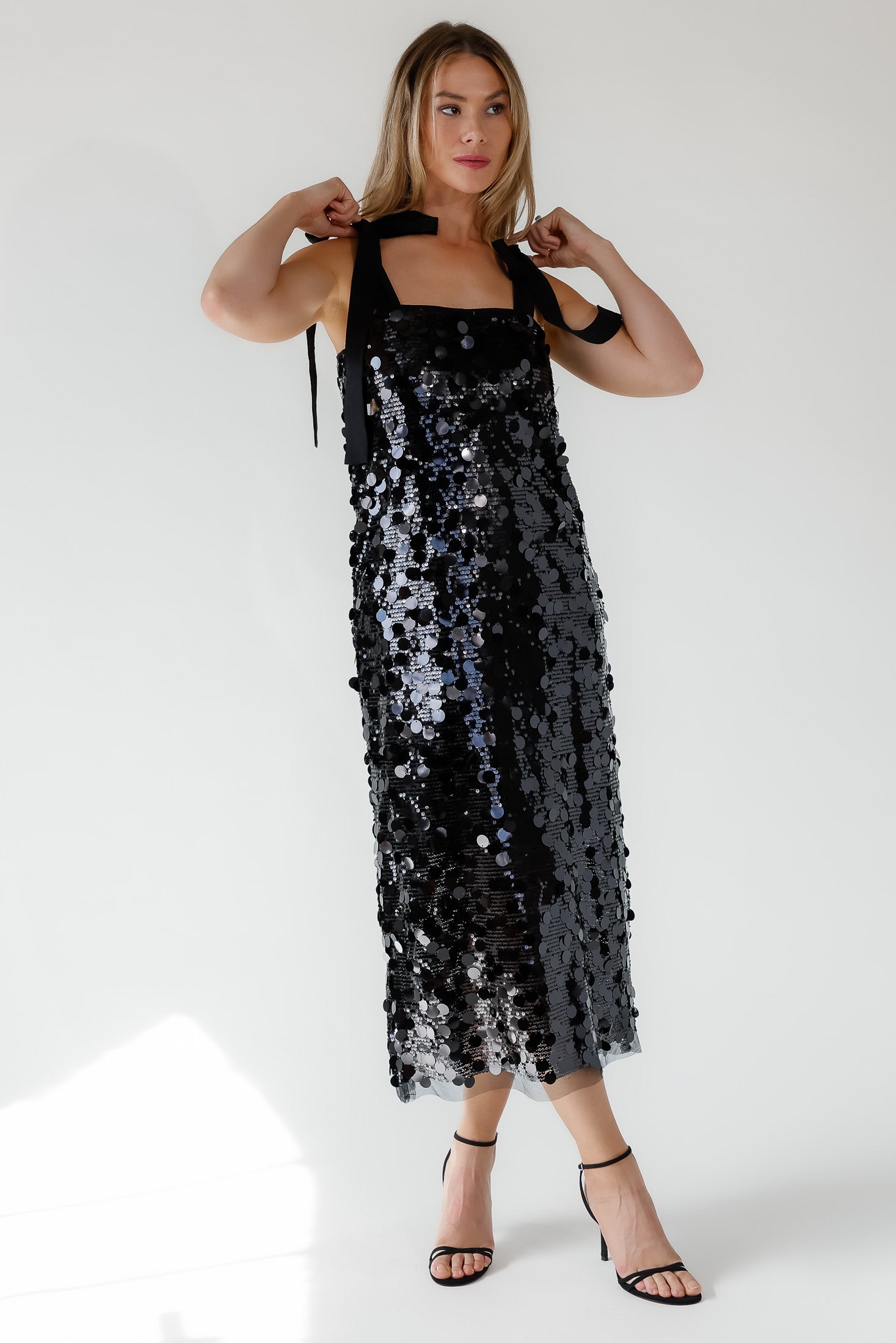 Della Black Sequin Embellish Midi Dress