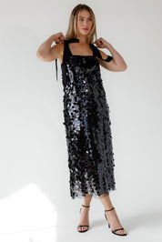 Della Black Sequin Embellish Midi Dress