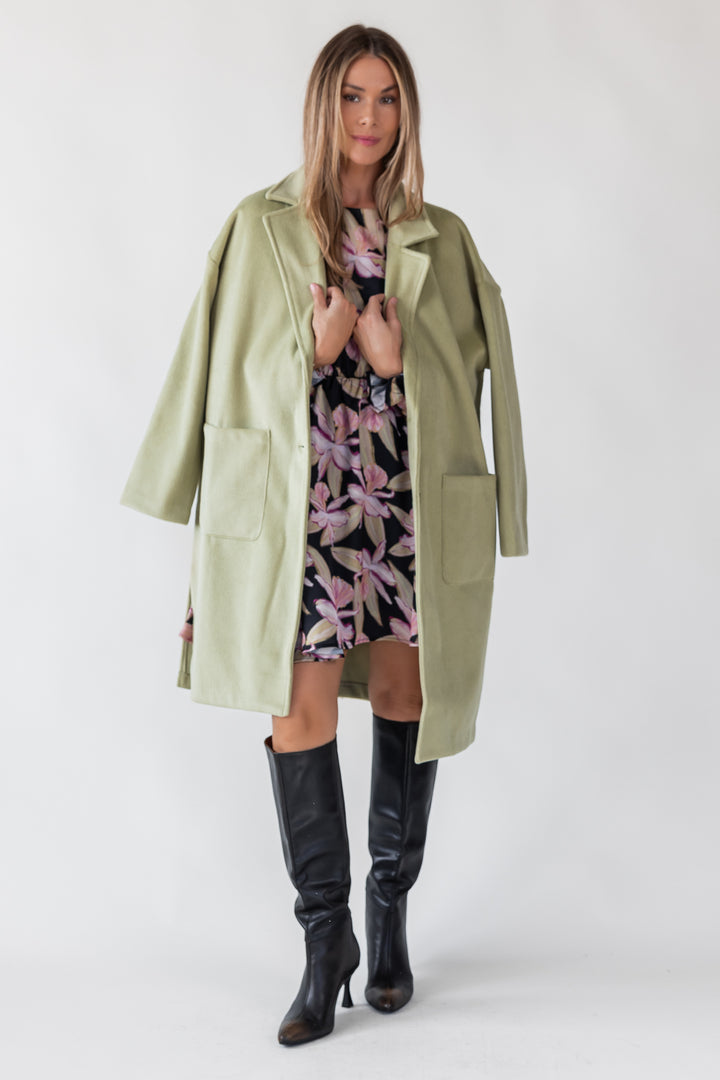 Dionne Green Buttoned Long Coat