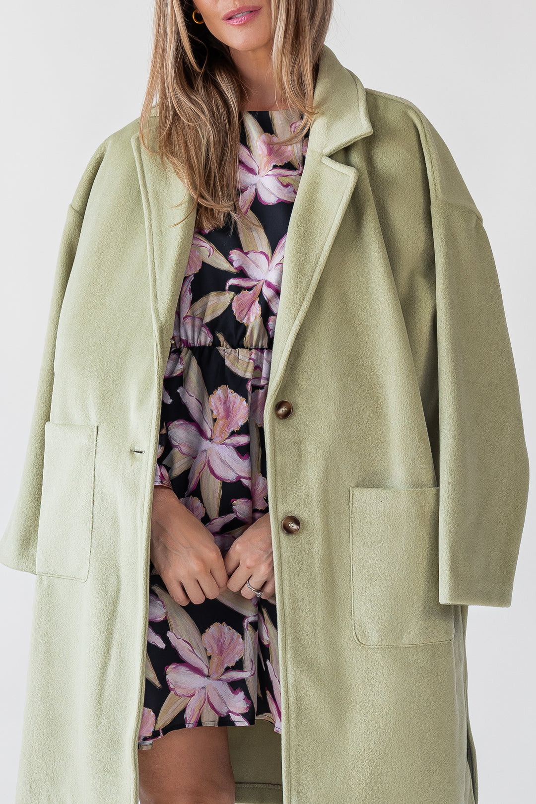 Dionne Green Buttoned Long Coat