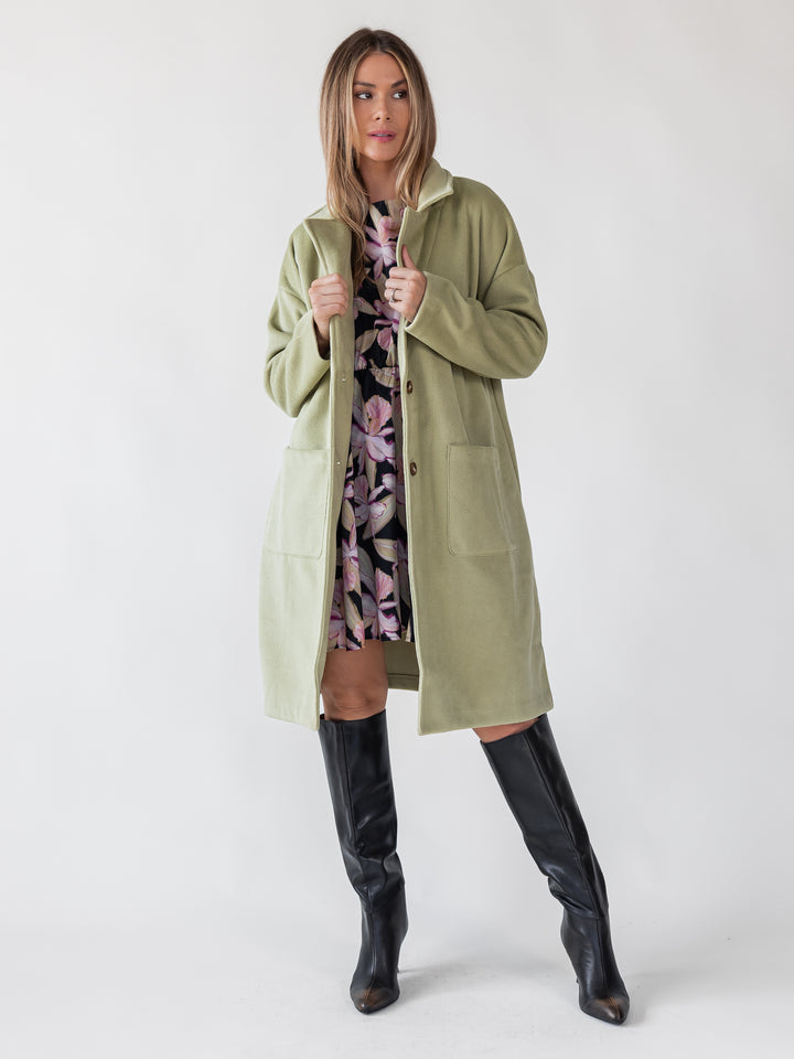 Dionne Green Buttoned Long Coat