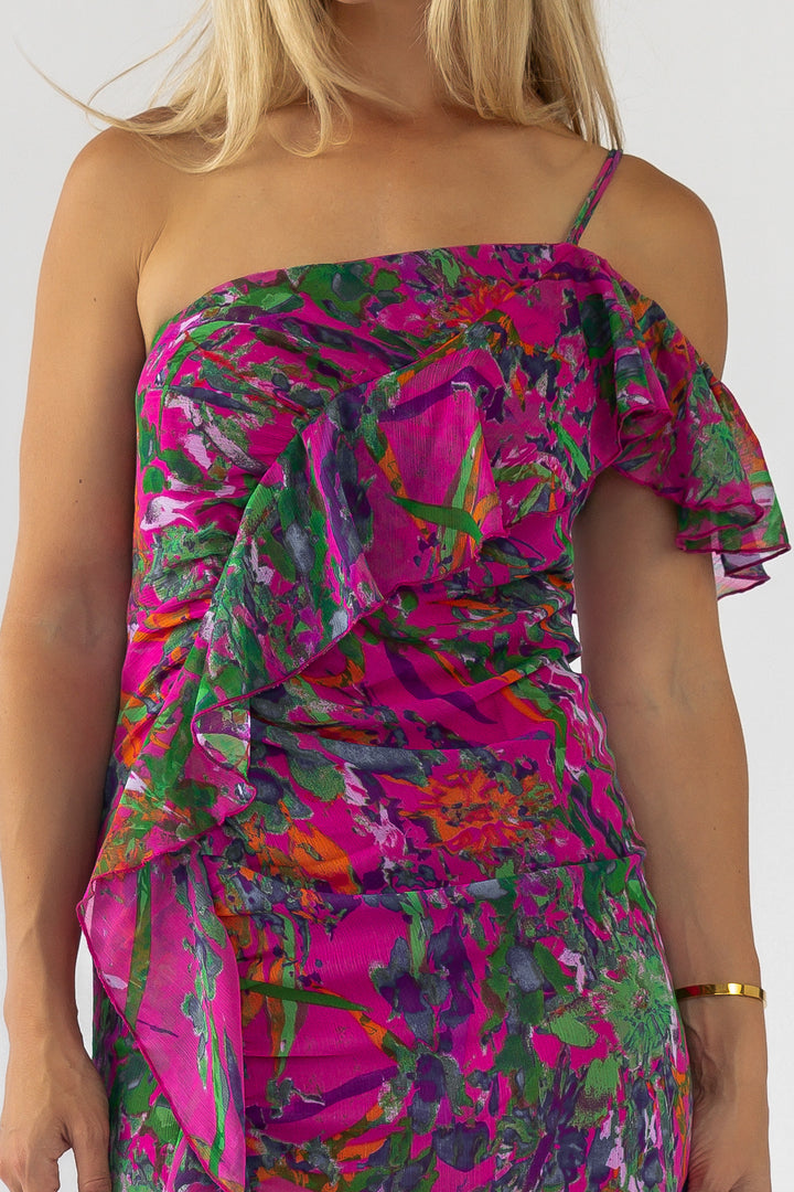 Eve Magenta One Shoulder Dress - Final Sale