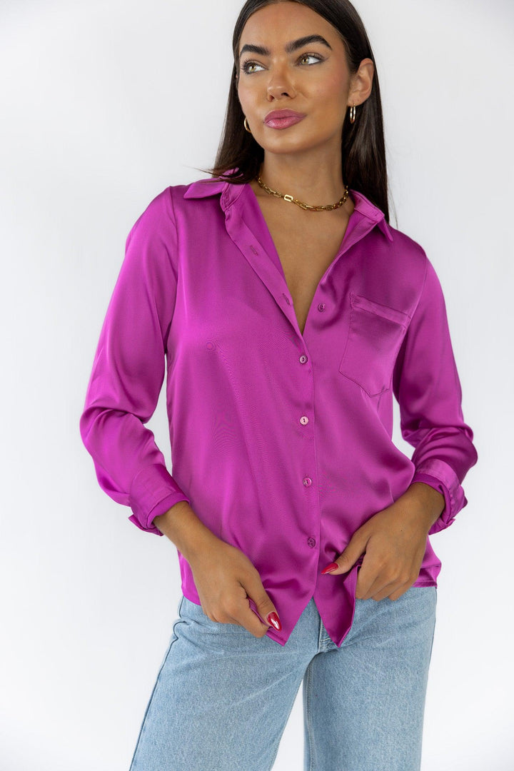 Finley Mulberry Satin Blouse - Final Sale