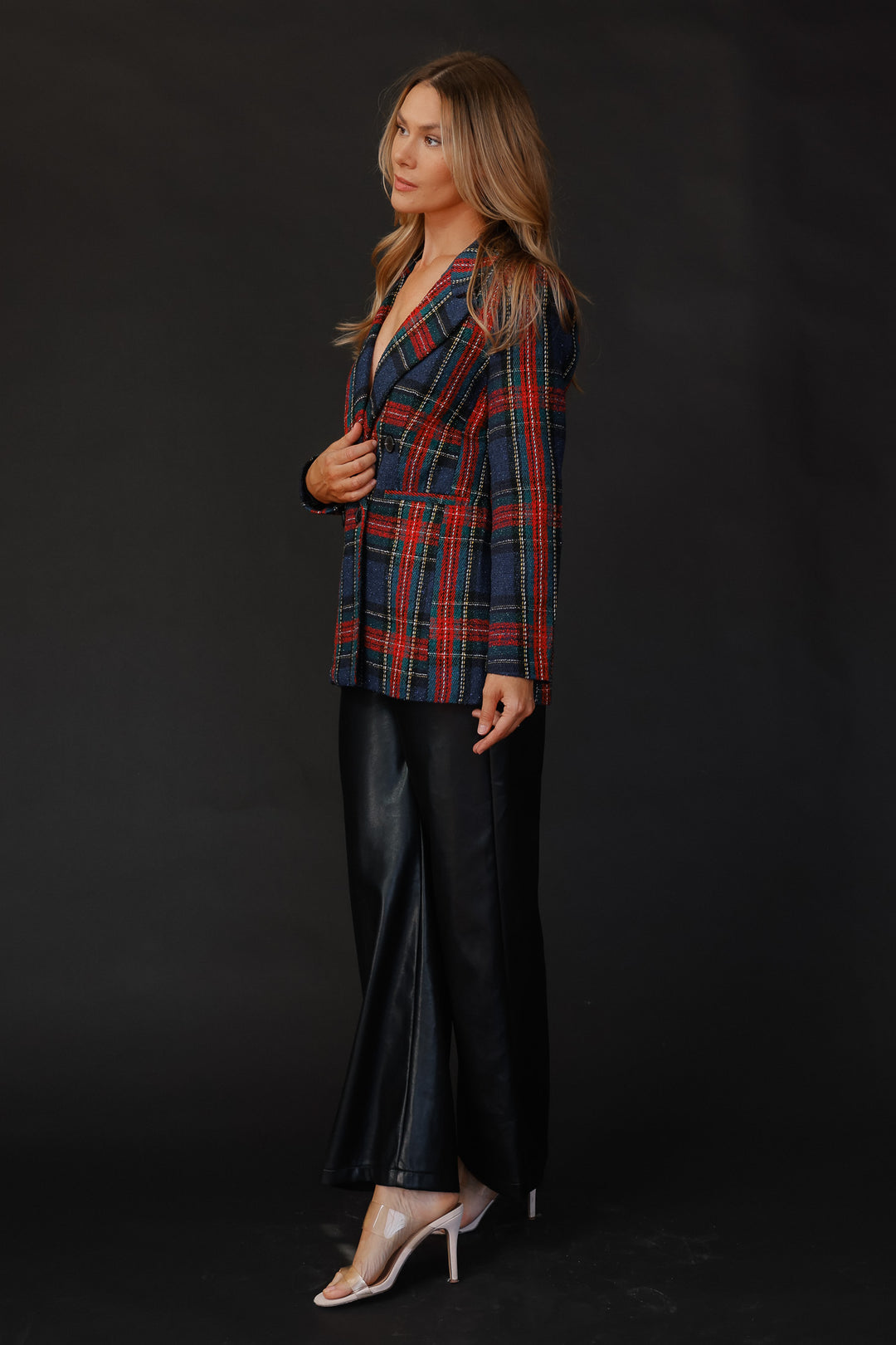 Helen Red Tweed Plaid Blazer