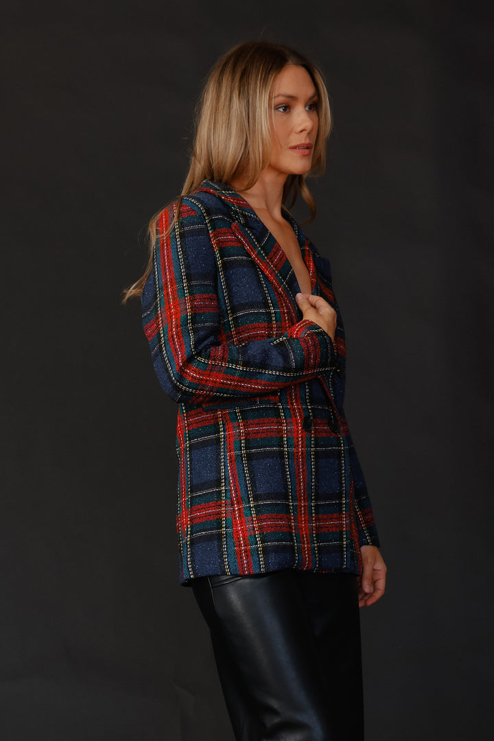 Helen Red Tweed Plaid Blazer