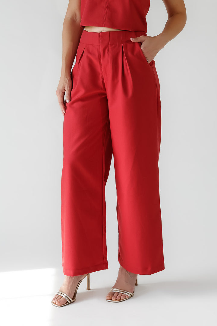 Hollis Garnet Pleated Wide Leg Trouser - Final Sale