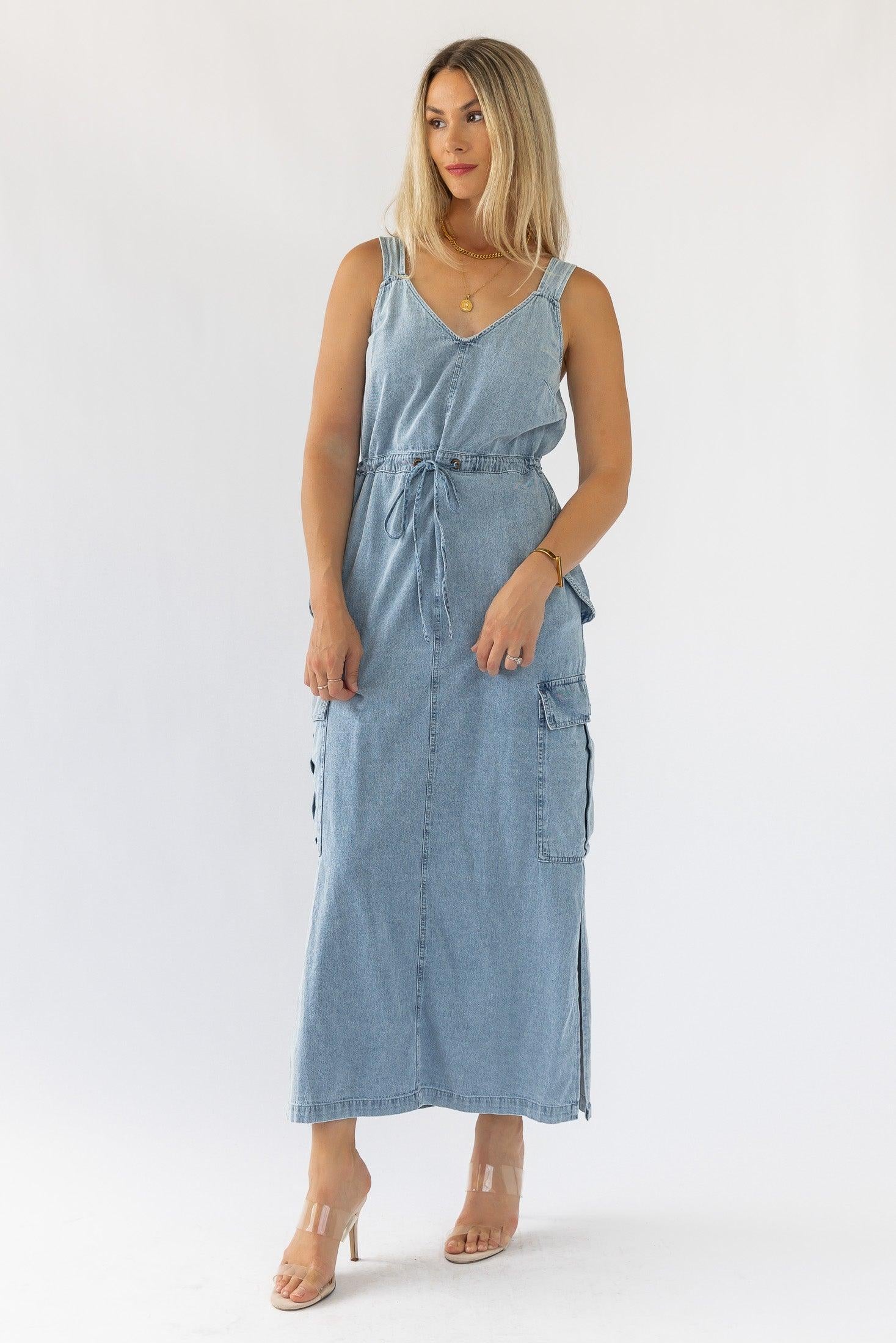 Huxley Blue Denim Midi Dress