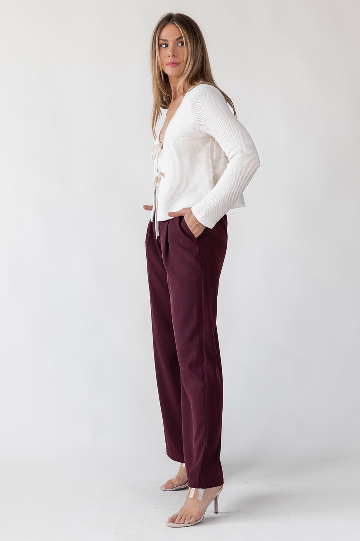 Irena Burgundy Wide Leg Pants - Final Sale