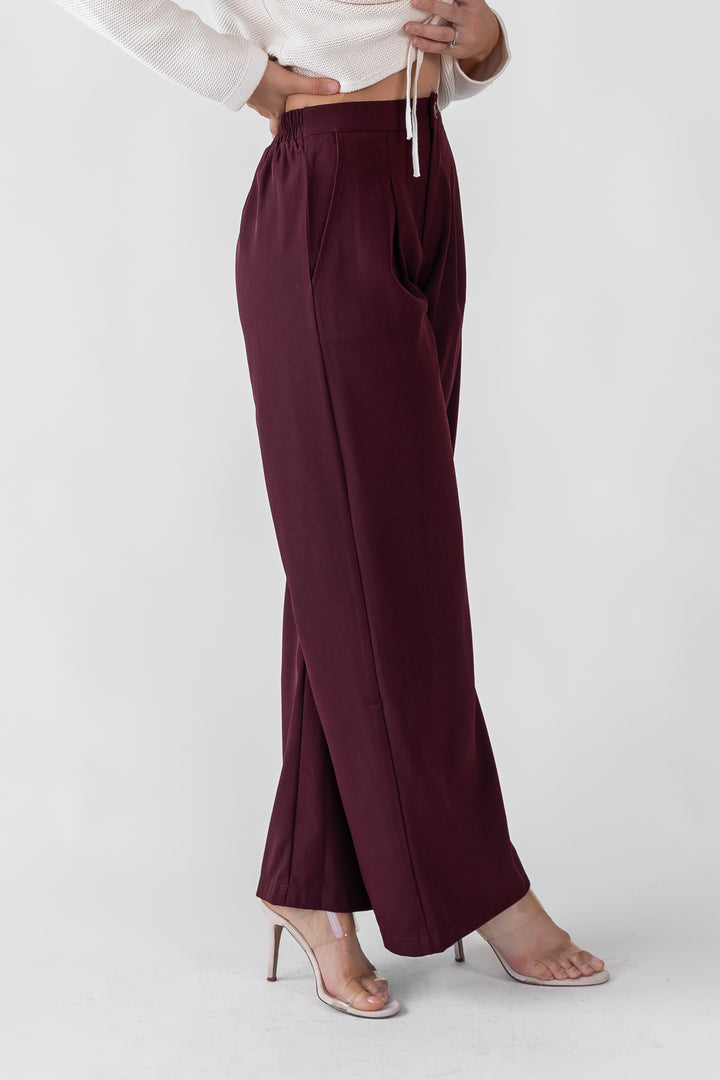 Irena Burgundy Wide Leg Pants - Final Sale