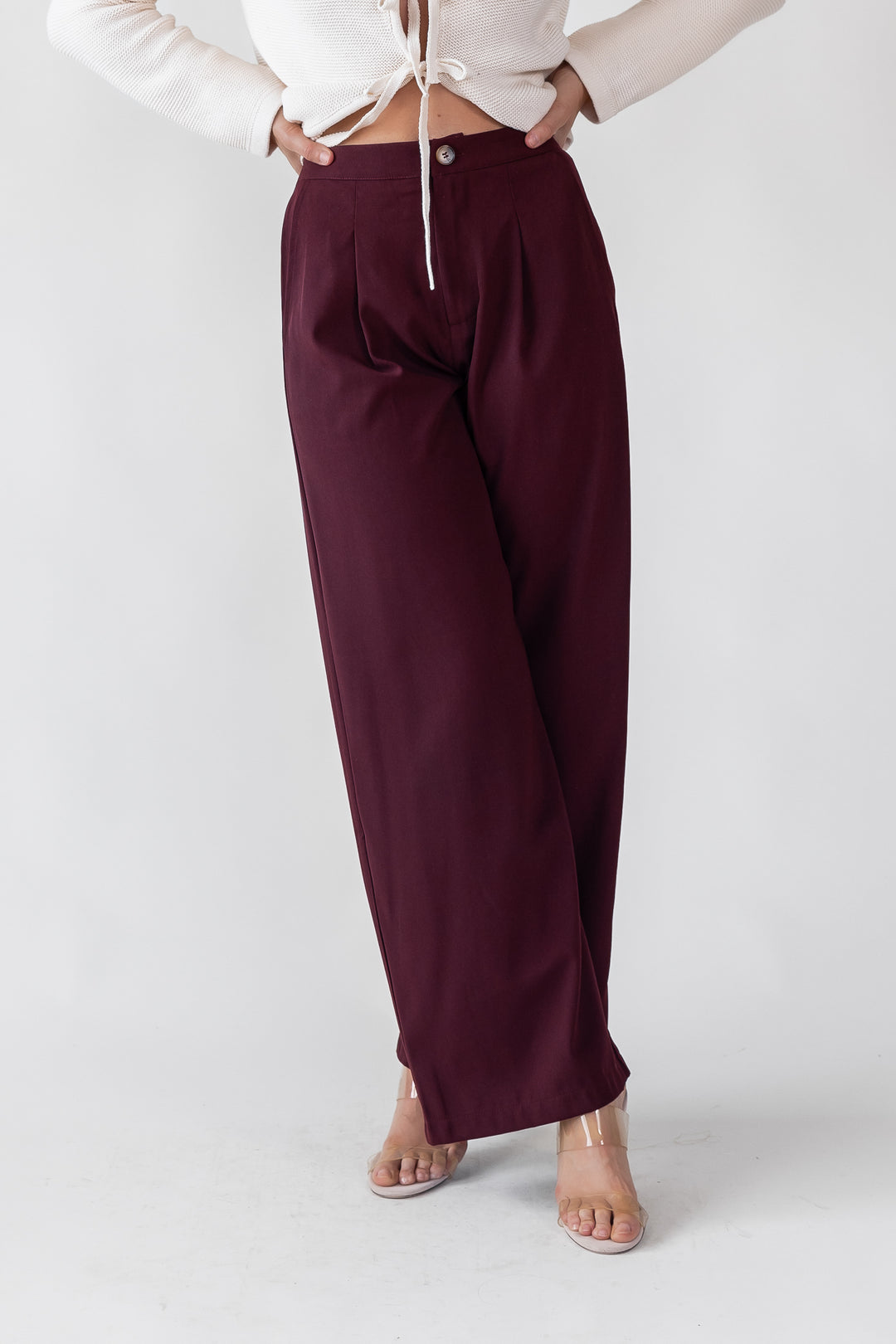 Irena Burgundy Wide Leg Pants - Final Sale