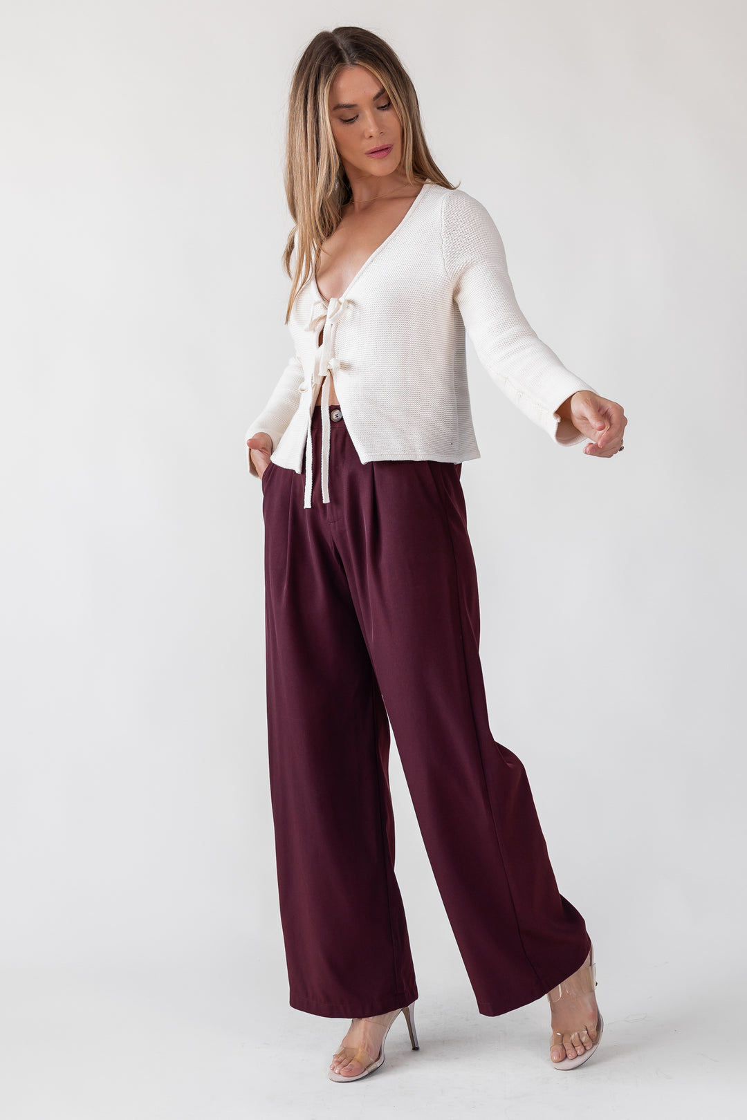 Irena Burgundy Wide Leg Pants - Final Sale