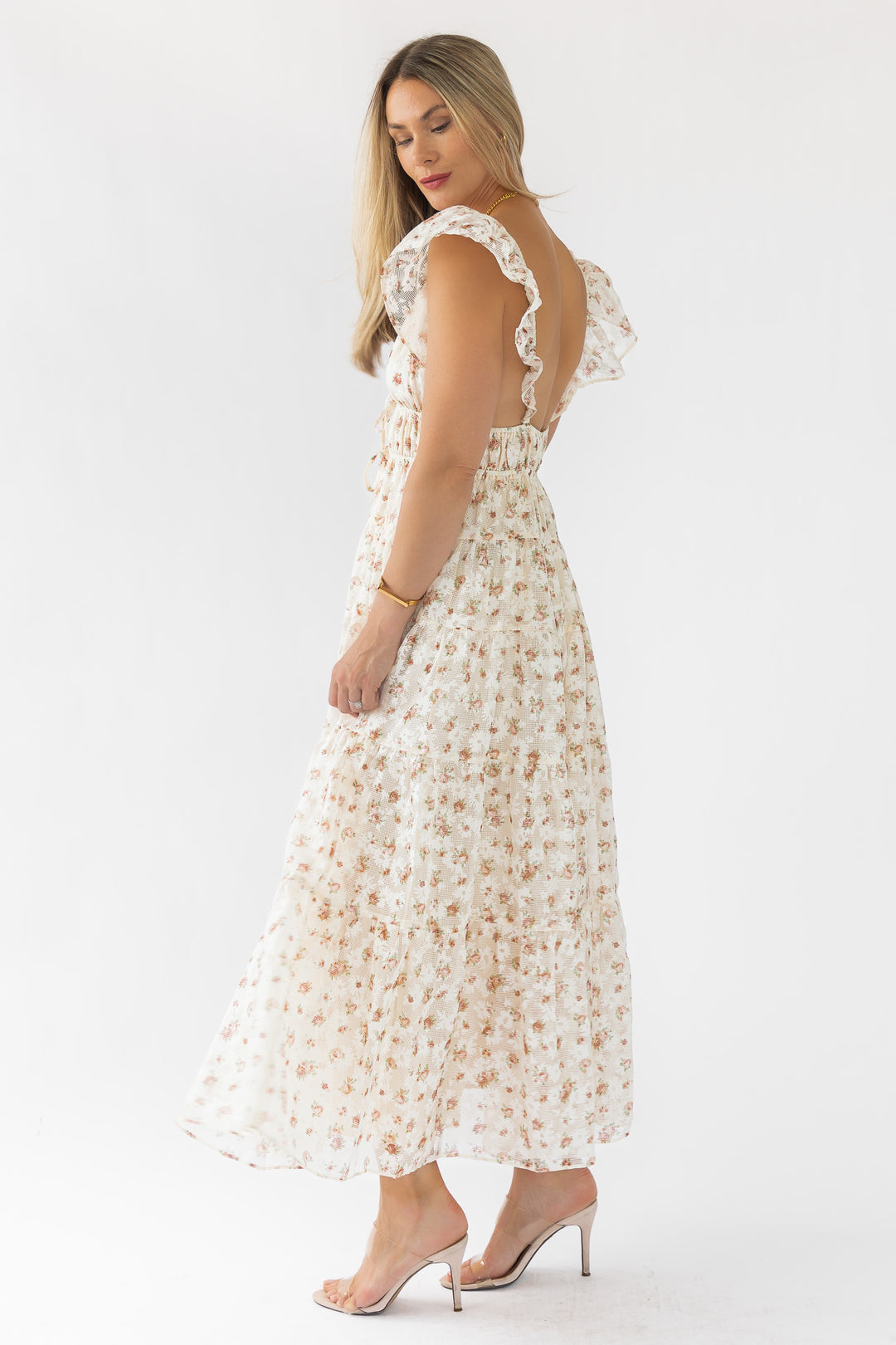 Jesslyn Cream Peach Floral Maxi Dress