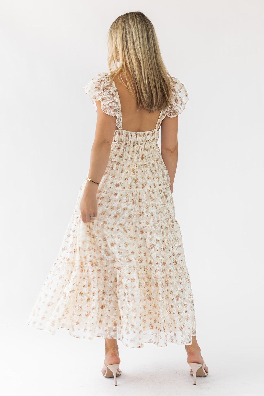 Jesslyn Cream Peach Floral Maxi Dress