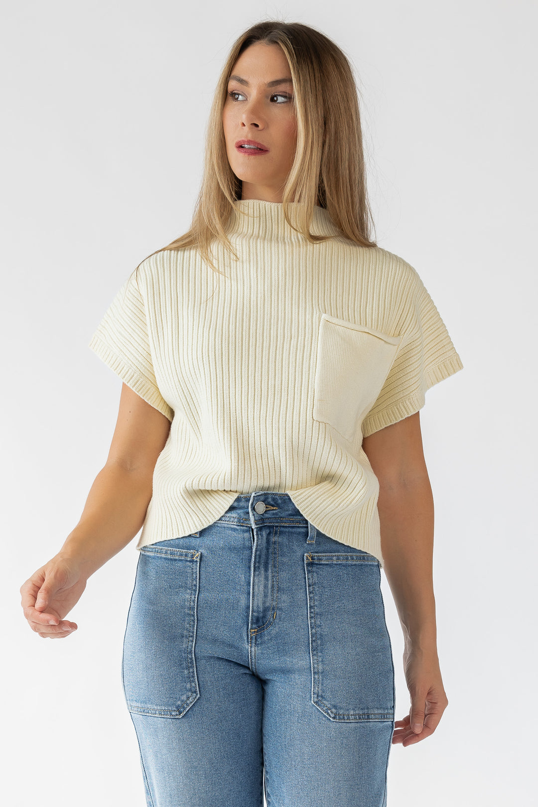 Joliet Cream Pocket Cropped Sweater