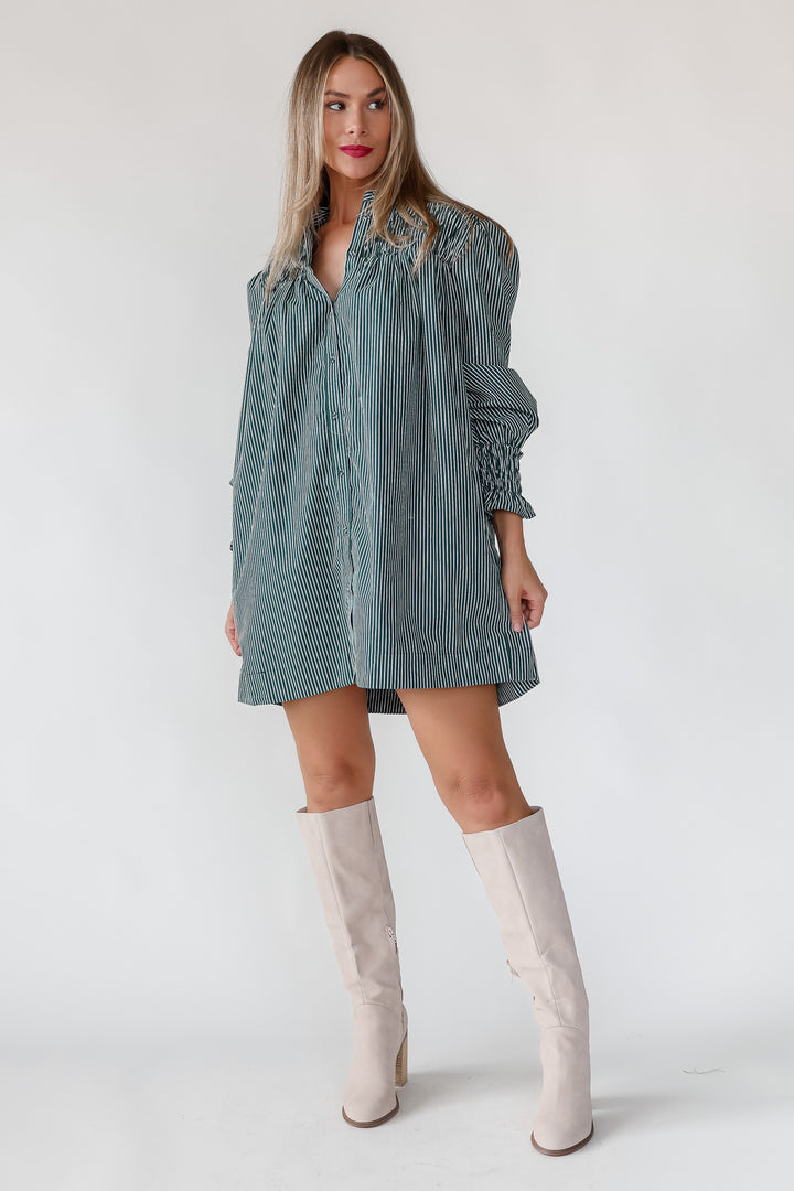 Karlee Green Smocked Stripe Shirt Dress - Final Sale