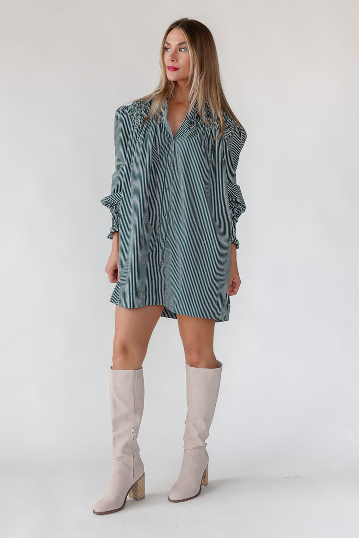 Karlee Green Smocked Stripe Shirt Dress - Final Sale