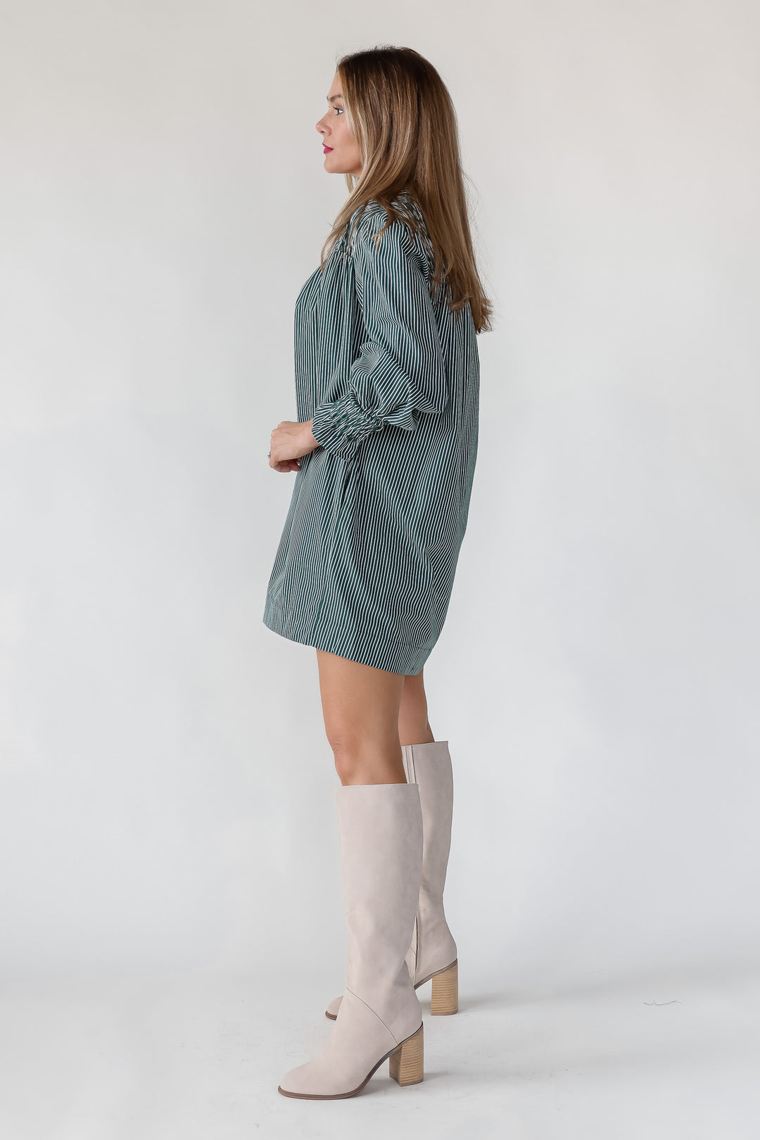 Karlee Green Smocked Stripe Shirt Dress - Final Sale