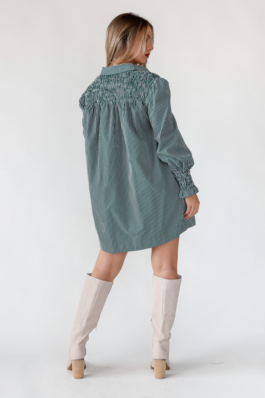 Karlee Green Smocked Stripe Shirt Dress - Final Sale