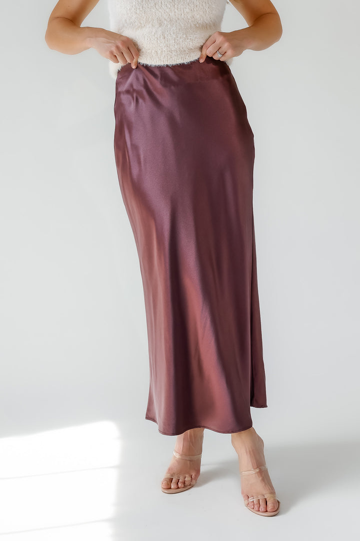 Karrie Chocolate Satin Maxi Skirt