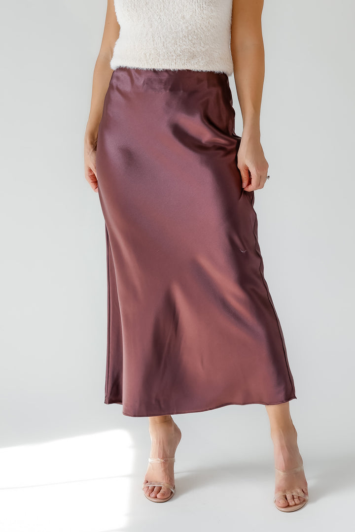 Karrie Chocolate Satin Maxi Skirt