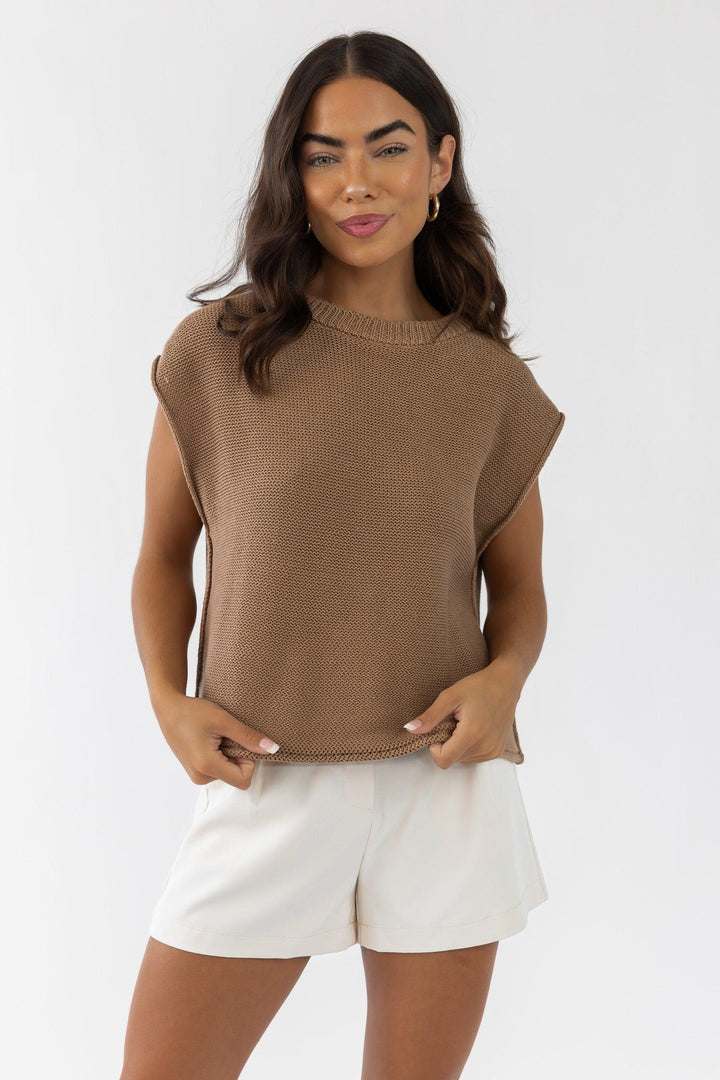 Knox Tan Exposed Hem Sweater - Final Sale