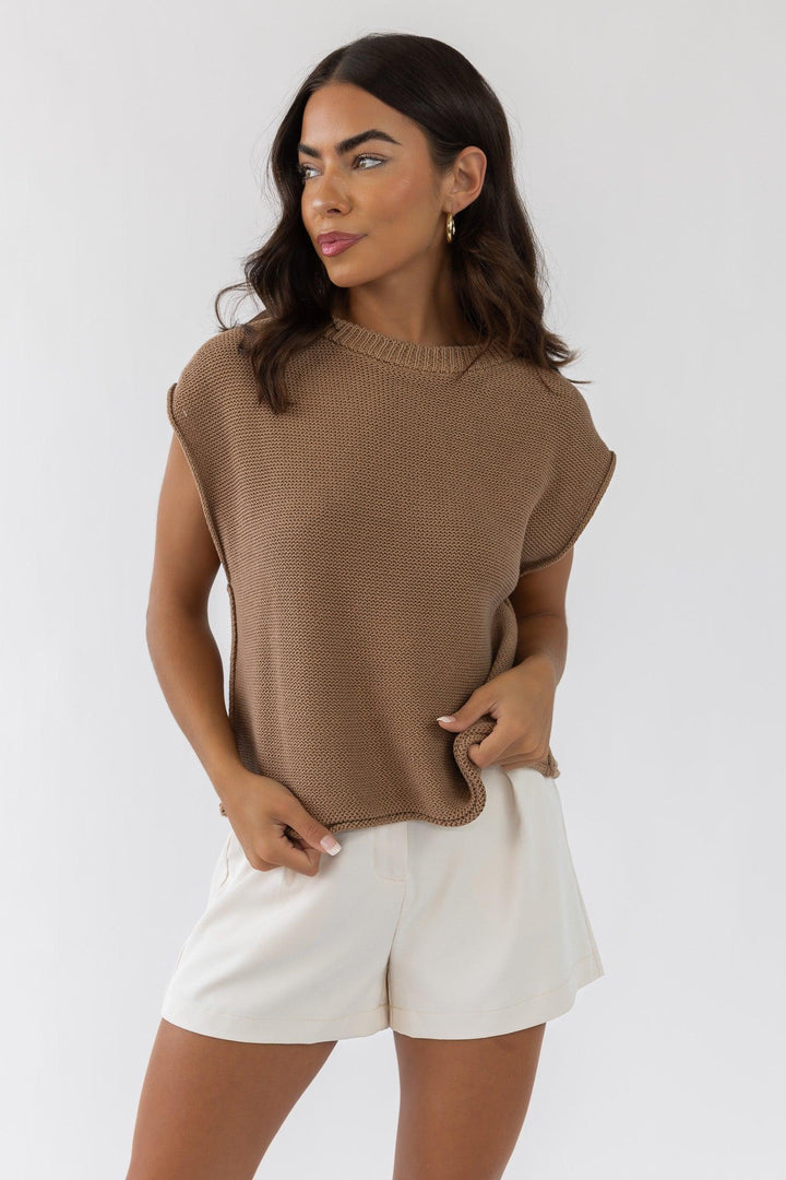 Knox Tan Exposed Hem Sweater - Final Sale