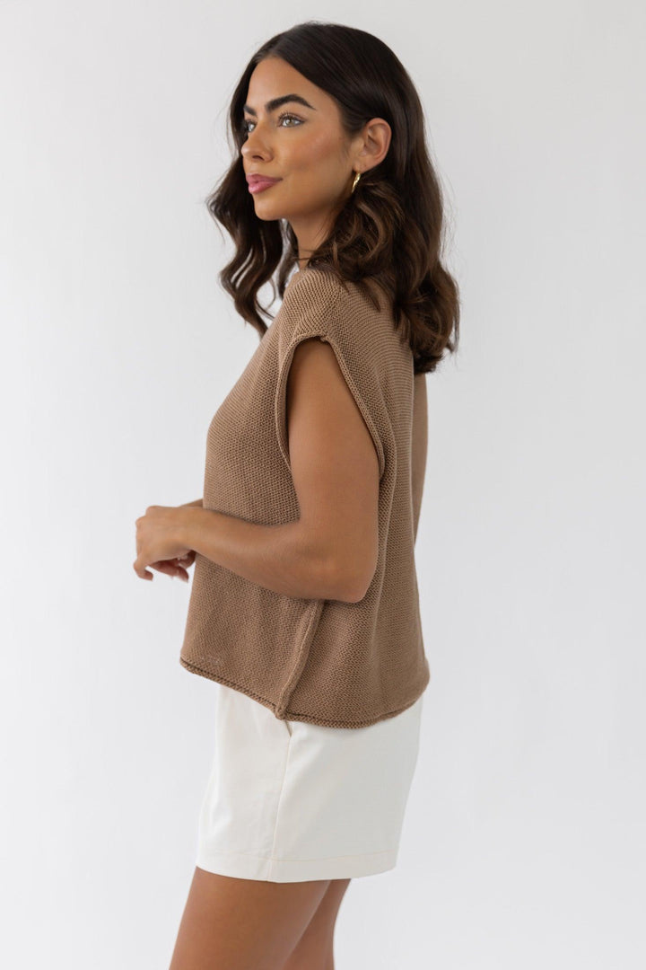 Knox Tan Exposed Hem Sweater - Final Sale