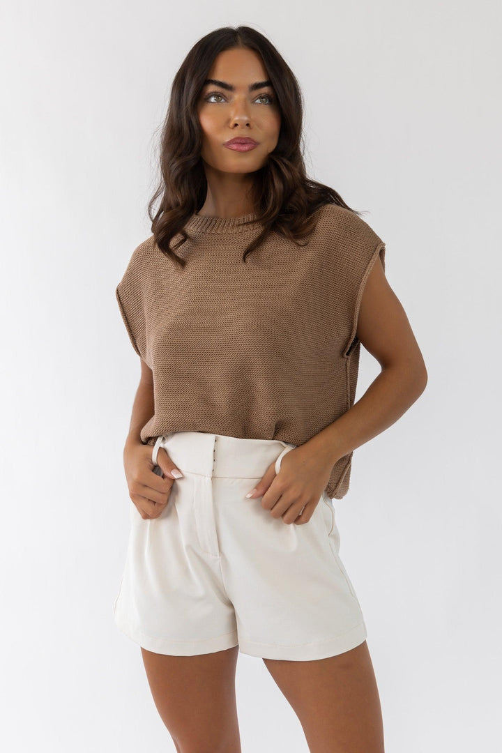 Knox Tan Exposed Hem Sweater - Final Sale