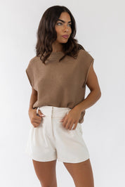 Knox Tan Exposed Hem Sweater