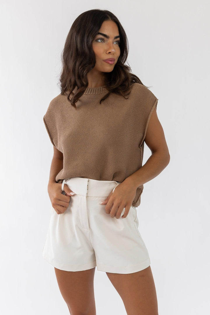 Knox Tan Exposed Hem Sweater - Final Sale