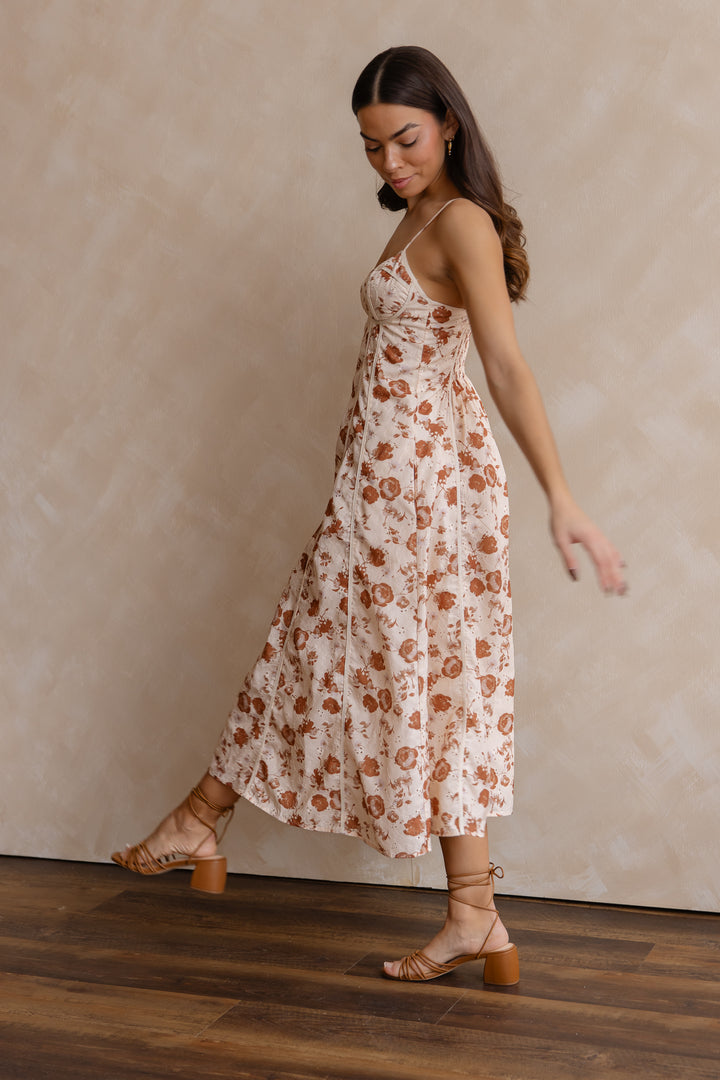 Leta Tan Embroidered Trim Dress