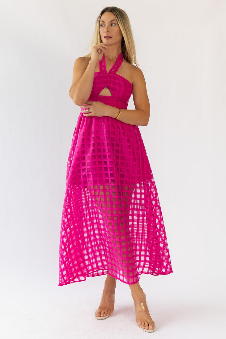 Lola Pink Checked Organza Midi Dress - Final Sale