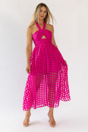 Lola Pink Checked Organza Midi Dress - Final Sale