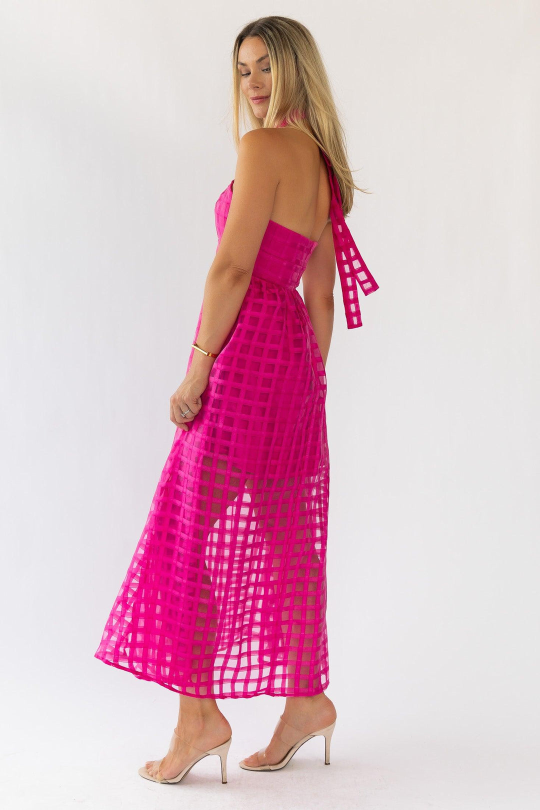 Lola Pink Checked Organza Midi Dress - Final Sale