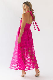 Lola Pink Checked Organza Midi Dress - Final Sale