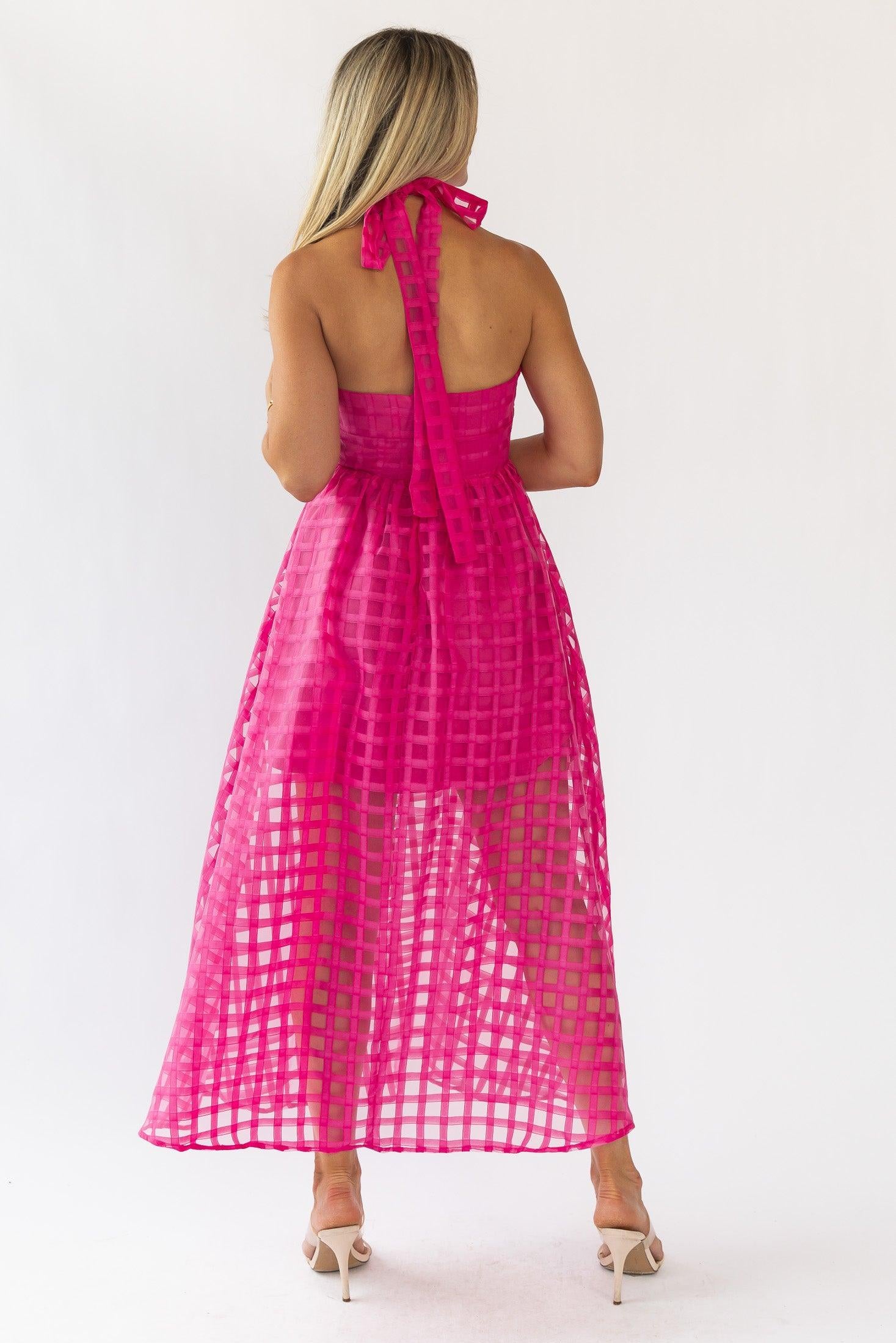 Lola Pink Checked Organza Midi Dress - Final Sale