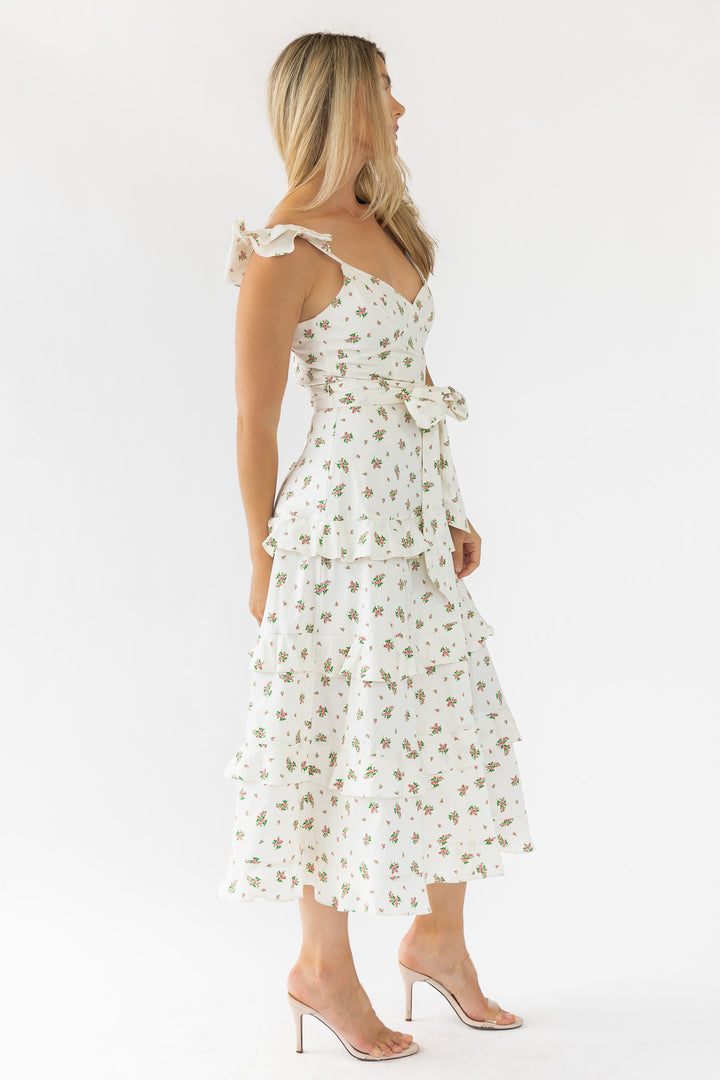 Luciana Cream Floral Midi Dress - Final Sale